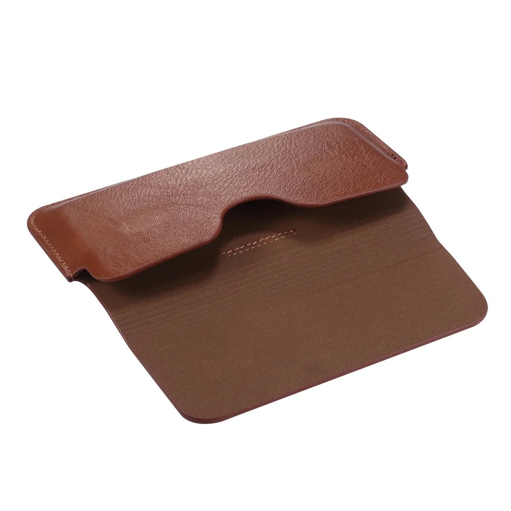 Universal Vertical Flip Leather Phone Pouch Cover Waist Holster Bag Belt Case for iPhone 12 Pro Max 6.7 inch Phone - Brown - 6