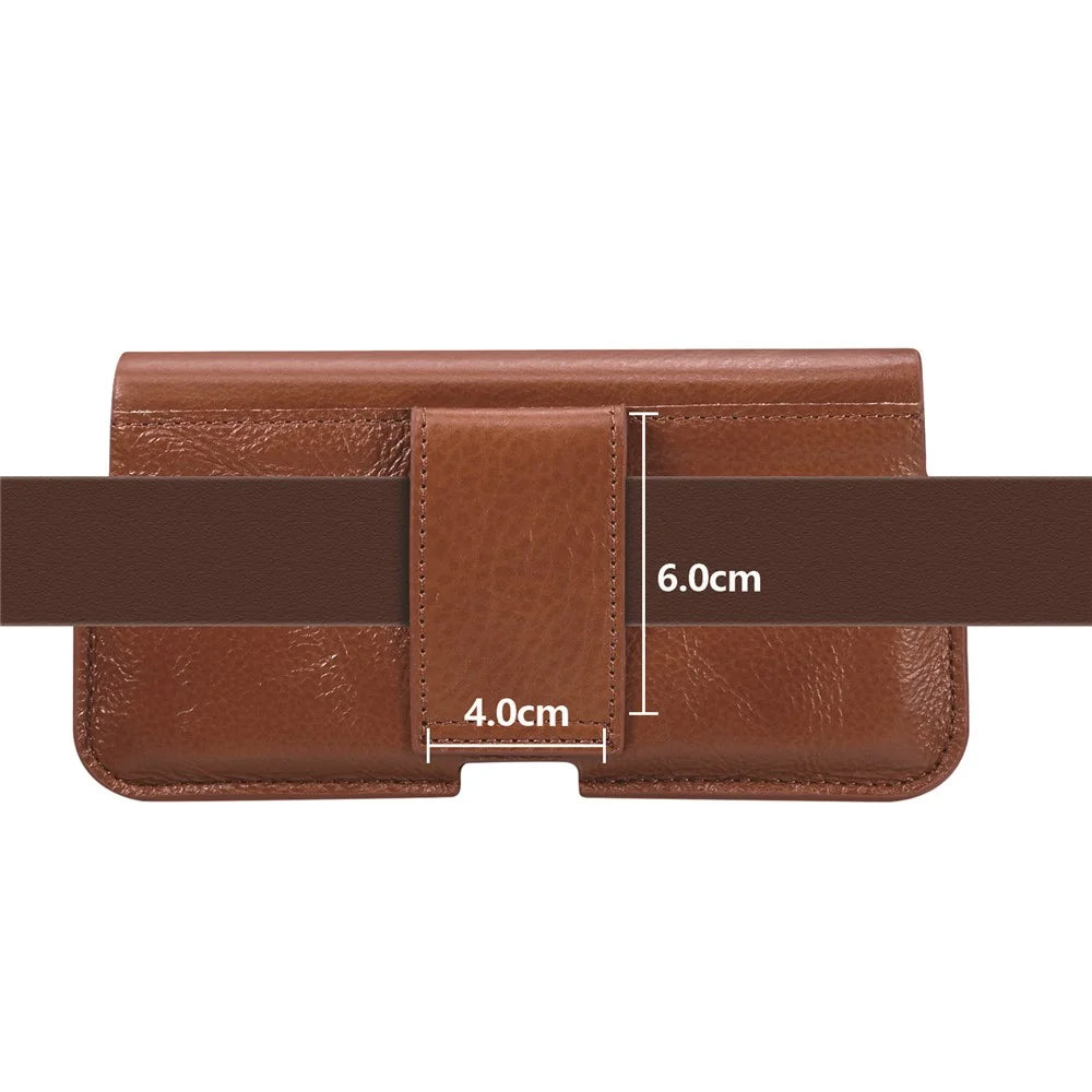 Universal Vertical Flip Leather Phone Pouch Cover Waist Holster Bag Belt Case for iPhone 12 Pro Max 6.7 inch Phone - Brown - 7