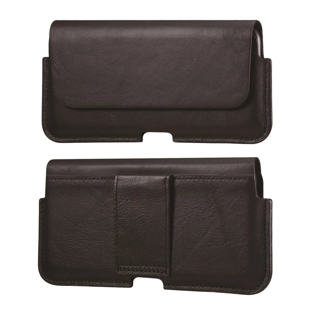 Genuine Leather Belt Clip Cover Waist Phone Bag Pouch for Huawei Mate 40 Lite/Mate 20 X 7.2 inch Phone - Black - 1