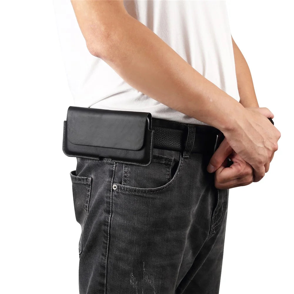 Genuine Leather Belt Clip Cover Waist Phone Bag Pouch for Huawei Mate 40 Lite/Mate 20 X 7.2 inch Phone - Black - 2
