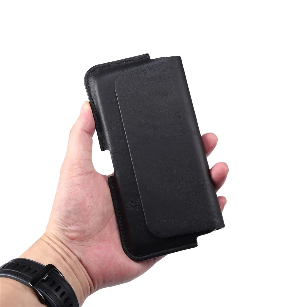 Genuine Leather Belt Clip Cover Waist Phone Bag Pouch for Huawei Mate 40 Lite/Mate 20 X 7.2 inch Phone - Black - 3