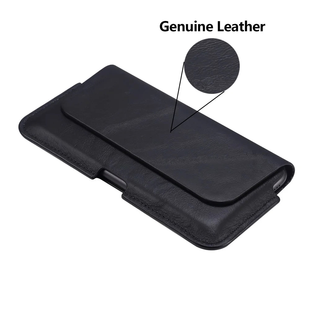 Genuine Leather Belt Clip Cover Waist Phone Bag Pouch for Huawei Mate 40 Lite/Mate 20 X 7.2 inch Phone - Black - 4