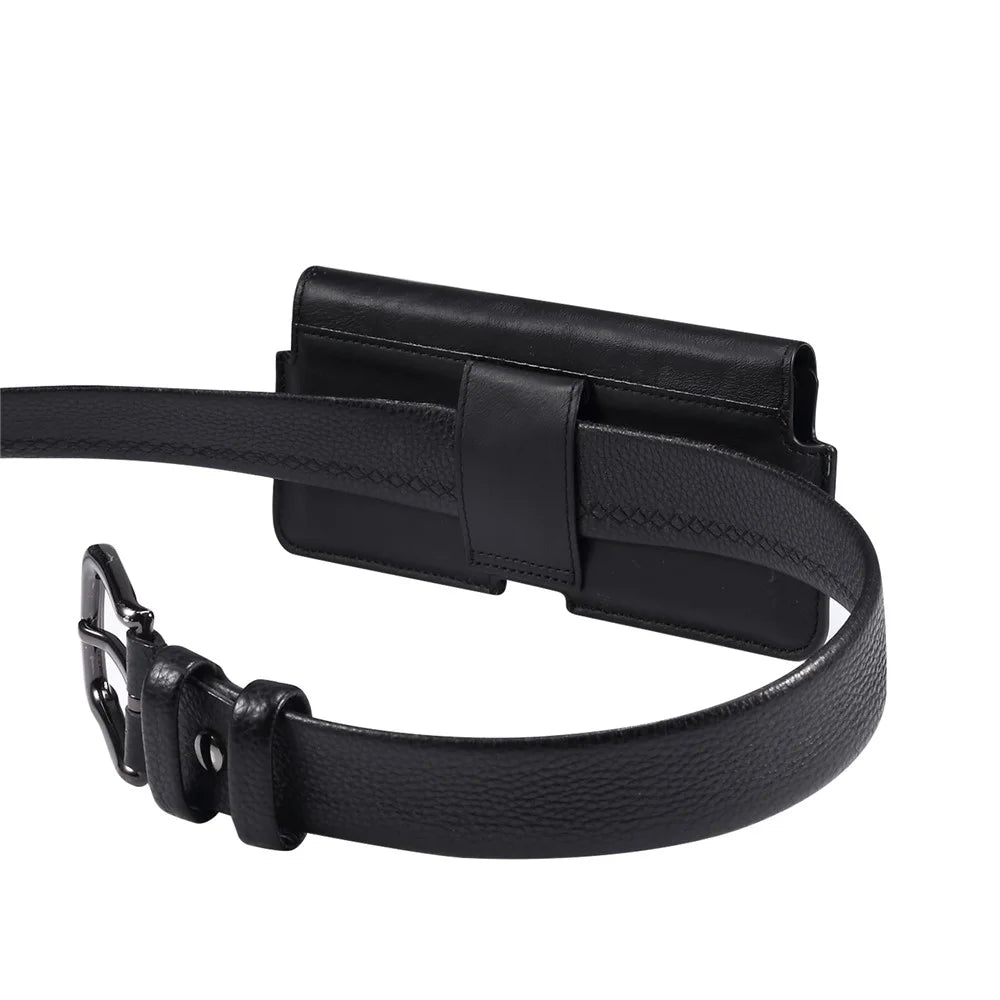 Genuine Leather Belt Clip Cover Waist Phone Bag Pouch for Huawei Mate 40 Lite/Mate 20 X 7.2 inch Phone - Black - 5