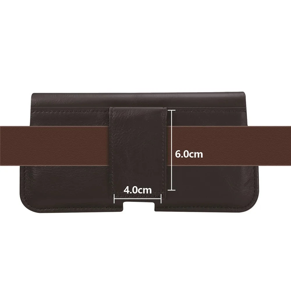 Genuine Leather Belt Clip Cover Waist Phone Bag Pouch for Huawei Mate 40 Lite/Mate 20 X 7.2 inch Phone - Black - 6