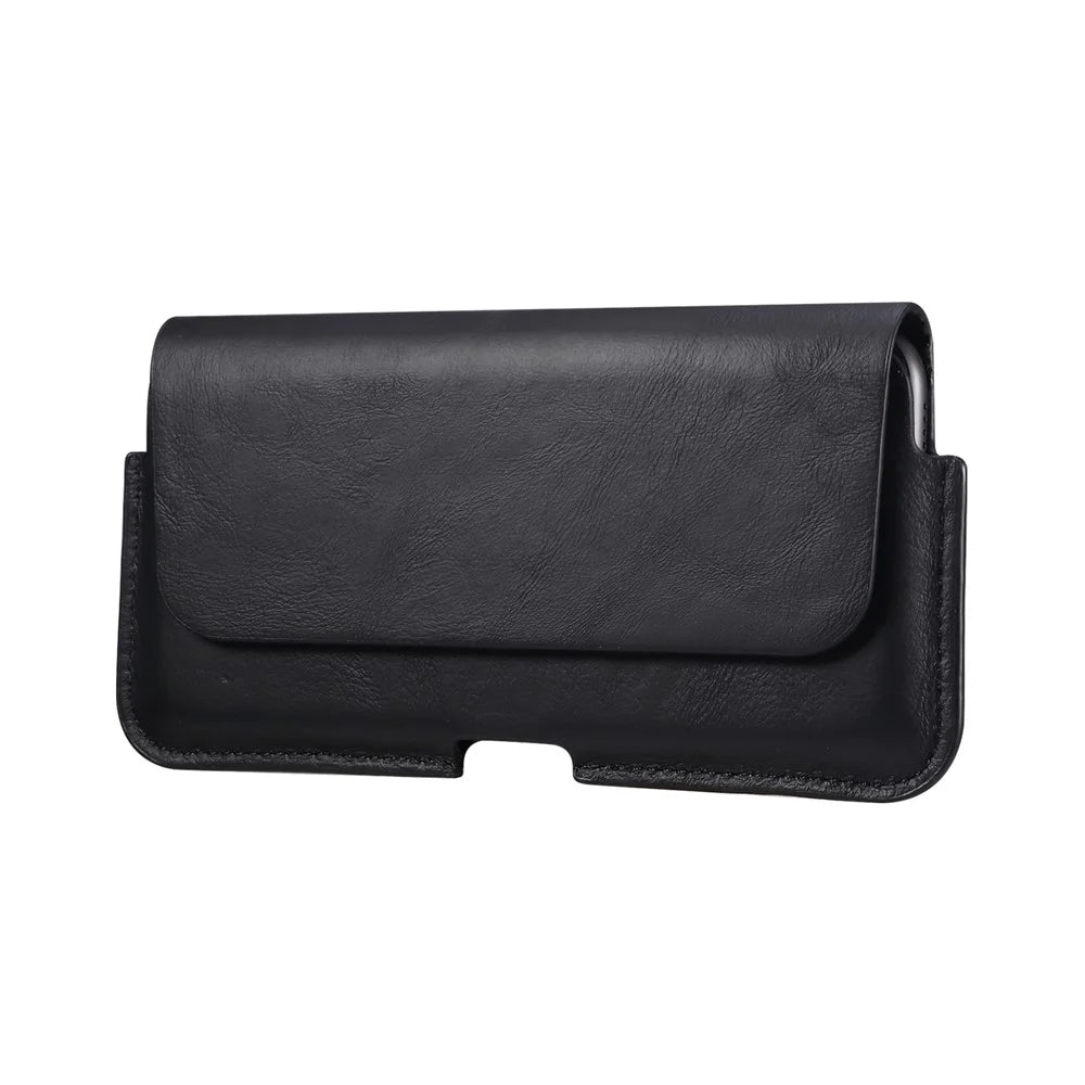 Genuine Leather Belt Clip Cover Waist Phone Bag Pouch for Huawei Mate 40 Lite/Mate 20 X 7.2 inch Phone - Black - 7
