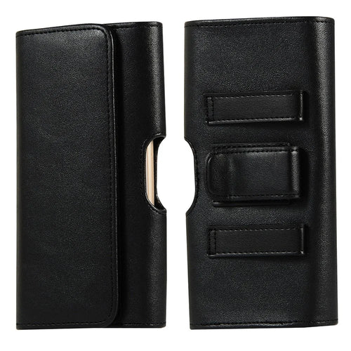 Horizontal PU Leather Belt Clip Case Phone Card Bag Holster Pouch (16.6x8.6x2cm) - Black - 1