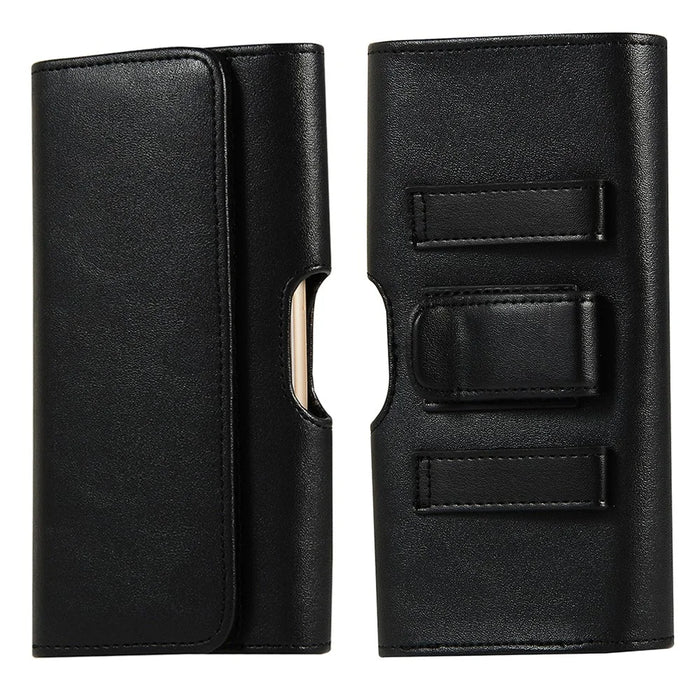 Horizontal PU Leather Belt Clip Case Phone Card Bag Holster Pouch (16.6x8.6x2cm) - Black - 1