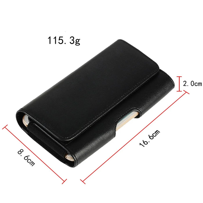 Horizontal PU Leather Belt Clip Case Phone Card Bag Holster Pouch (16.6x8.6x2cm) - Black - 2