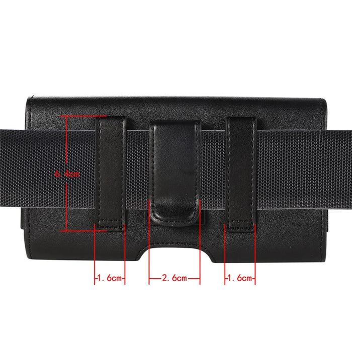 Horizontal PU Leather Belt Clip Case Phone Card Bag Holster Pouch (16.6x8.6x2cm) - Black - 3