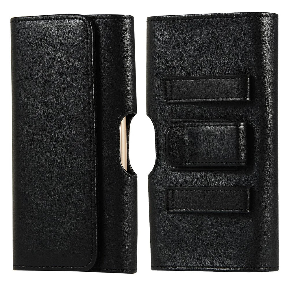Universal PU Leather Phone Case Waist Wallet Pouch Holster with Belt Clip (15.6x8x2cm) - Black - 1