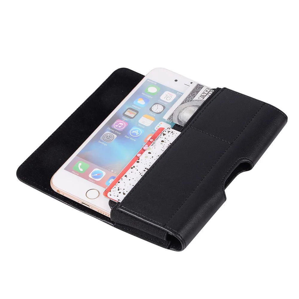 Universal PU Leather Phone Case Waist Wallet Pouch Holster with Belt Clip (15.6x8x2cm) - Black - 4