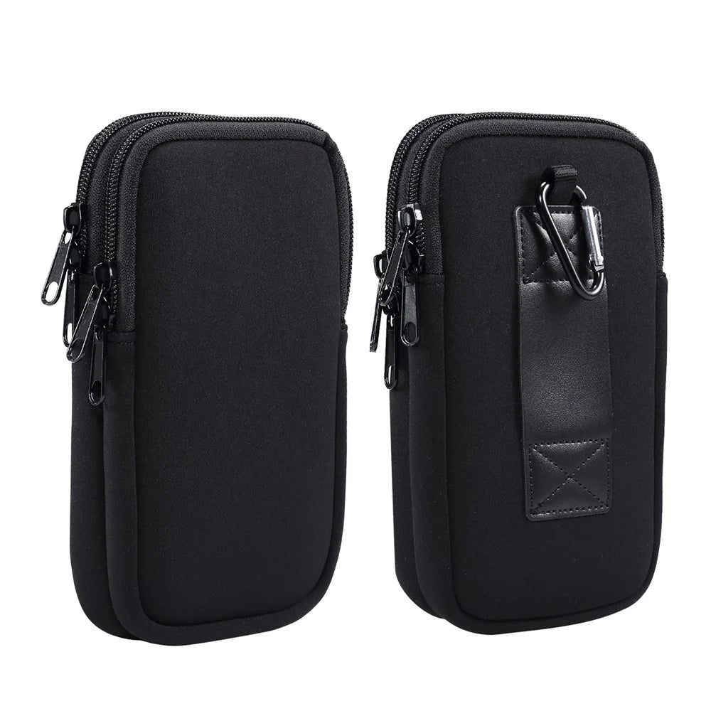Universal Double Layer Pouch Mobile Phone Case Waist Bag with Carabiner and Lanyard for 5.5 / 6.5 / 6.7 / 6.9 inch Phone - Black - 1