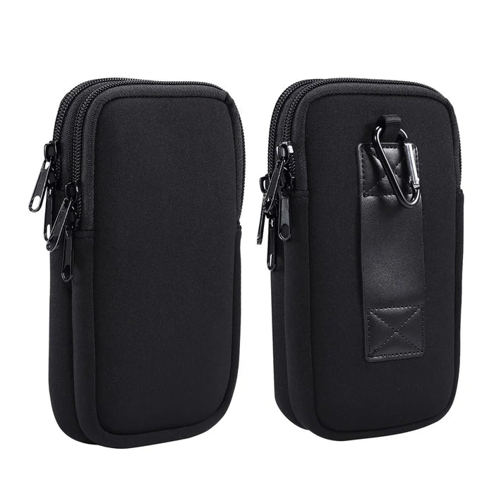 Universal Double Layer Pouch Mobile Phone Case Waist Bag with Carabiner and Lanyard for 5.5 / 6.5 / 6.7 / 6.9 inch Phone - Black - 1