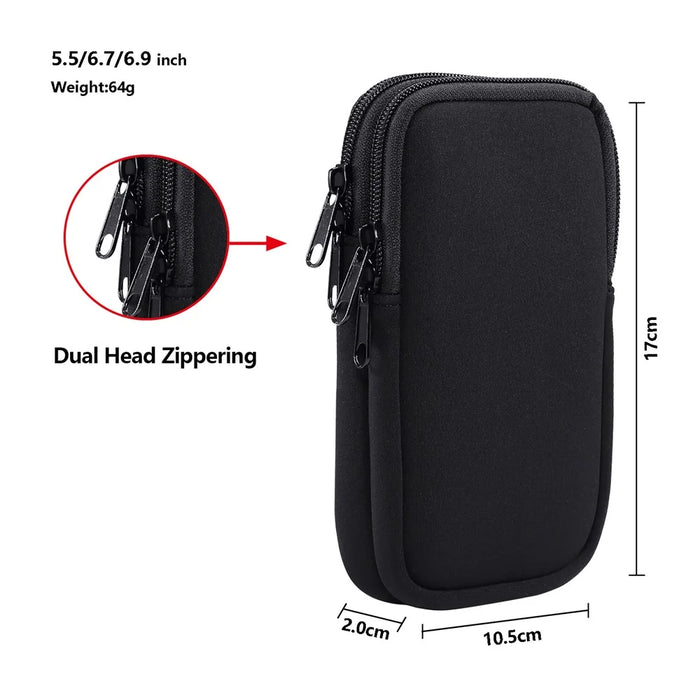 Universal Double Layer Pouch Mobile Phone Case Waist Bag with Carabiner and Lanyard for 5.5 / 6.5 / 6.7 / 6.9 inch Phone - Black - 2