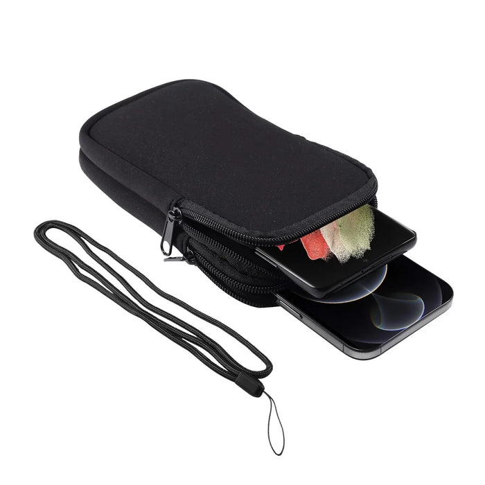 Universal Double Layer Pouch Mobile Phone Case Waist Bag with Carabiner and Lanyard for 5.5 / 6.5 / 6.7 / 6.9 inch Phone - Black - 5