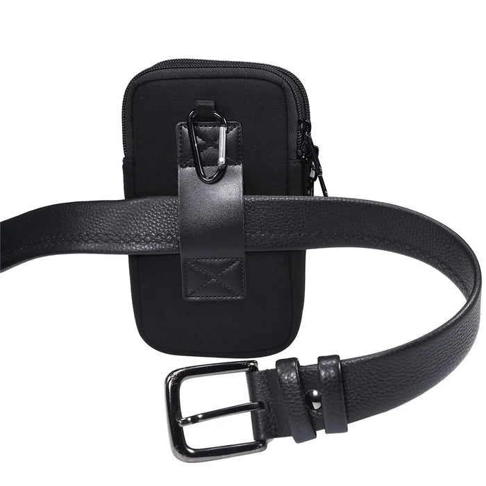 Universal Double Layer Pouch Mobile Phone Case Waist Bag with Carabiner and Lanyard for 5.5 / 6.5 / 6.7 / 6.9 inch Phone - Black - 7