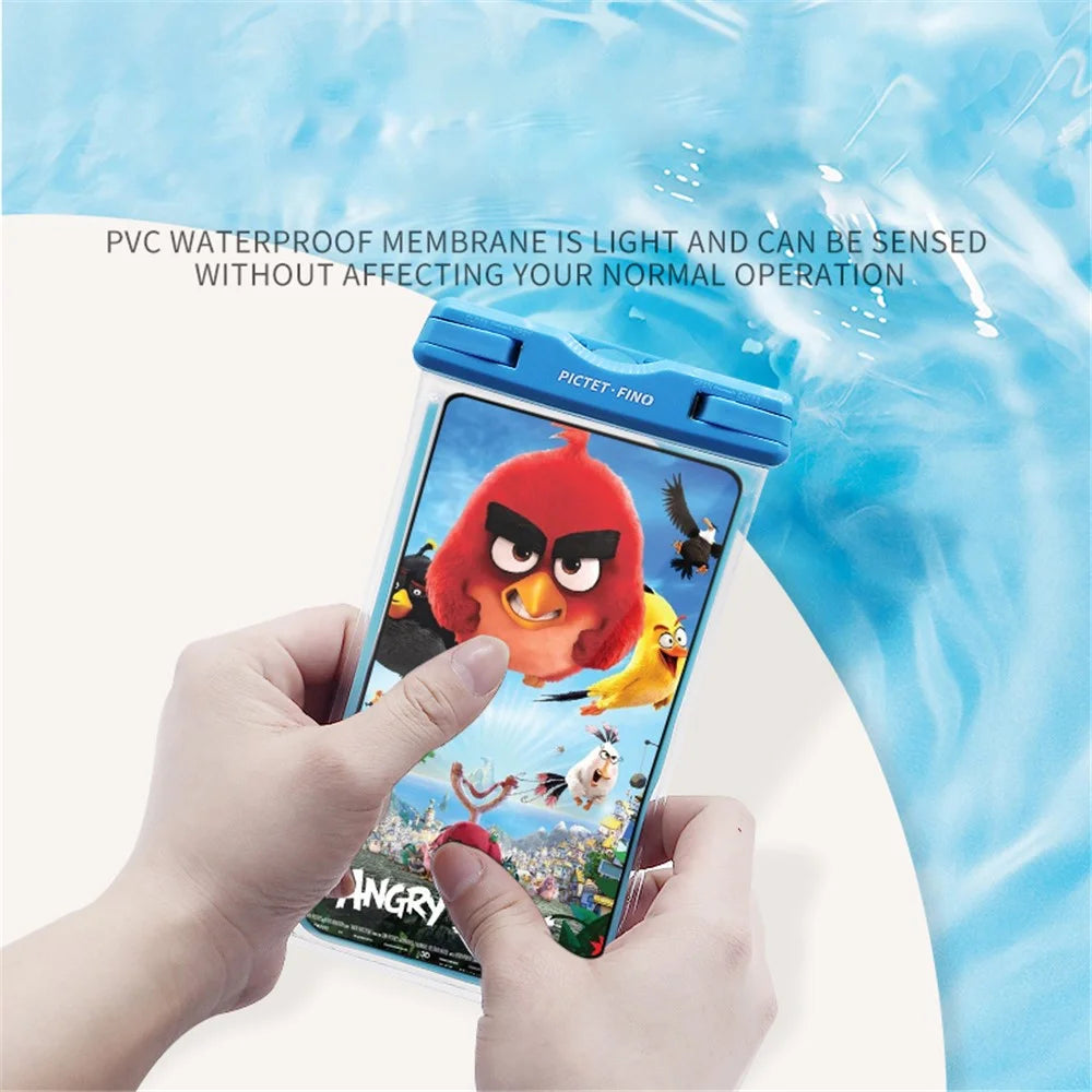 PICTET.FINO RH11 IPX8 Waterproof Sealing Phone Case Touch Control Noctilucent Transparent PVC Case for 6.7-inch and Below - Blue - 3