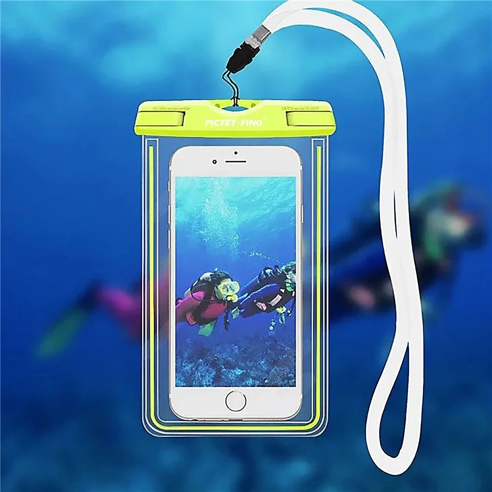 PICTET.FINO RH11 IPX8 Waterproof Sealing Phone Case Touch Control Noctilucent Transparent PVC Case for 6.7-inch and Below - Blue - 4