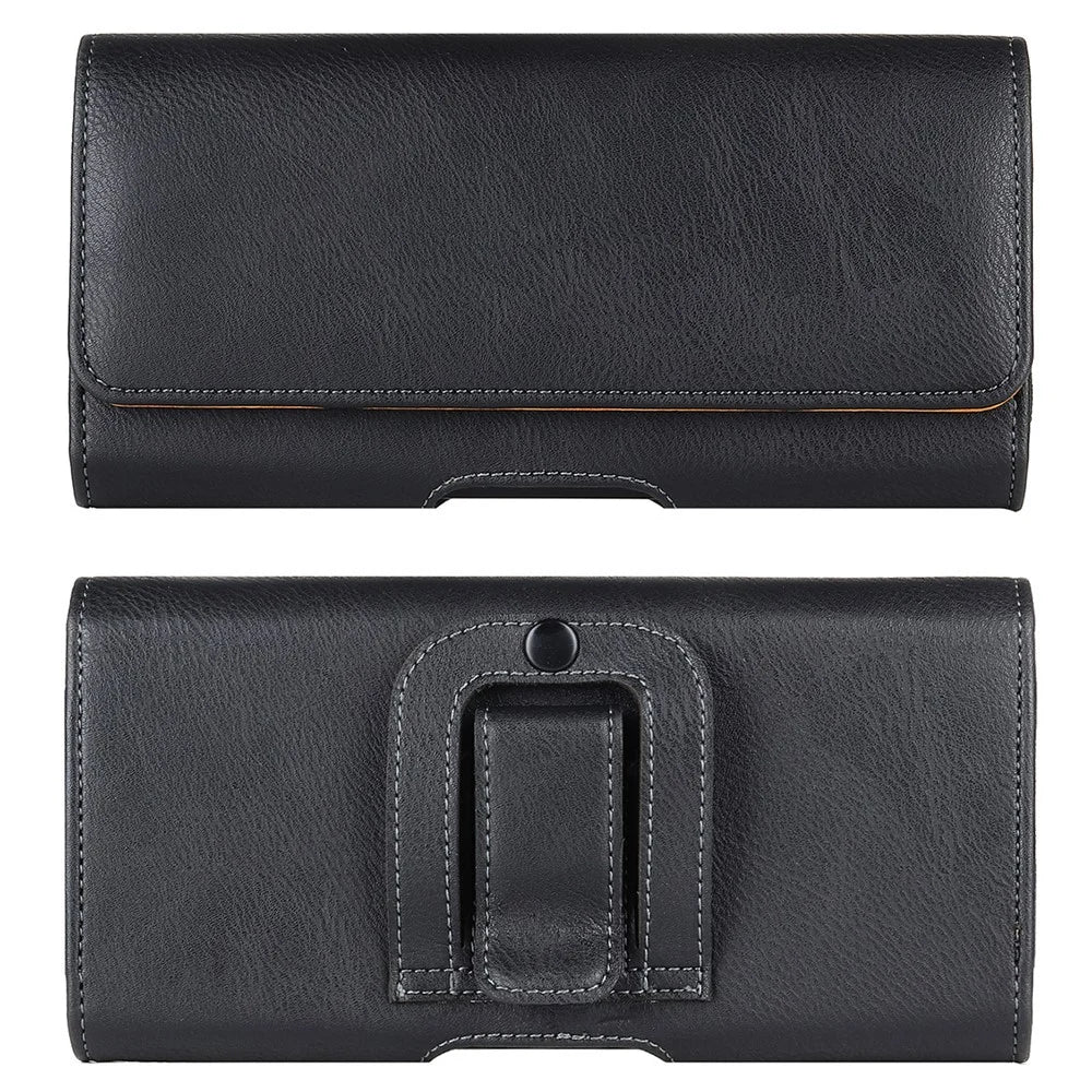 Phone Holster (17.8x8.8x2.5cm) Horizontal Waist Pouch Premium Leather Belt Case with Belt Clip Loops - Black - 1