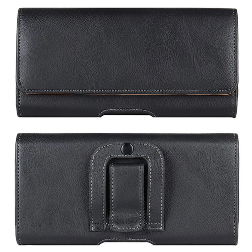 Phone Holster (17.8x8.8x2.5cm) Horizontal Waist Pouch Premium Leather Belt Case with Belt Clip Loops - Black - 1