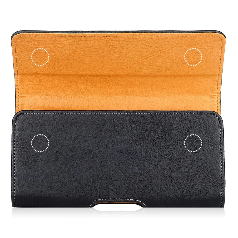 Phone Holster (17.8x8.8x2.5cm) Horizontal Waist Pouch Premium Leather Belt Case with Belt Clip Loops - Black - 4