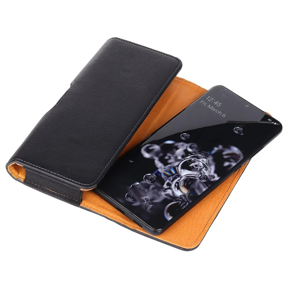 Phone Holster (17.8x8.8x2.5cm) Horizontal Waist Pouch Premium Leather Belt Case with Belt Clip Loops - Black - 7