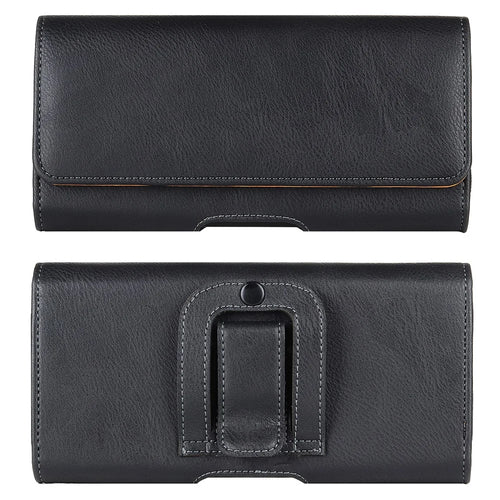 PU Leather Horizontal Belt Holster (18.5x10x2.5cm) Carrying Cell Phone Holder Belt Clip Holder Case Pouch - Black - 1