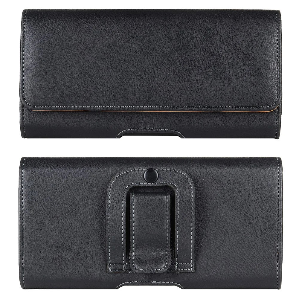 PU Leather Horizontal Belt Holster (18.5x10x2.5cm) Carrying Cell Phone Holder Belt Clip Holder Case Pouch - Black - 1