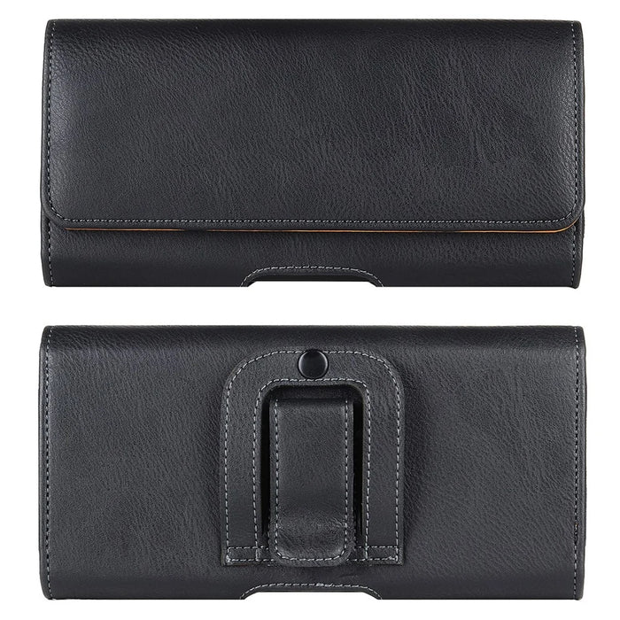 PU Leather Horizontal Belt Holster (18.5x10x2.5cm) Carrying Cell Phone Holder Belt Clip Holder Case Pouch - Black - 1