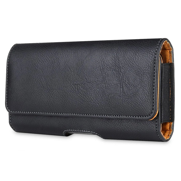 PU Leather Horizontal Belt Holster (18.5x10x2.5cm) Carrying Cell Phone Holder Belt Clip Holder Case Pouch - Black - 2