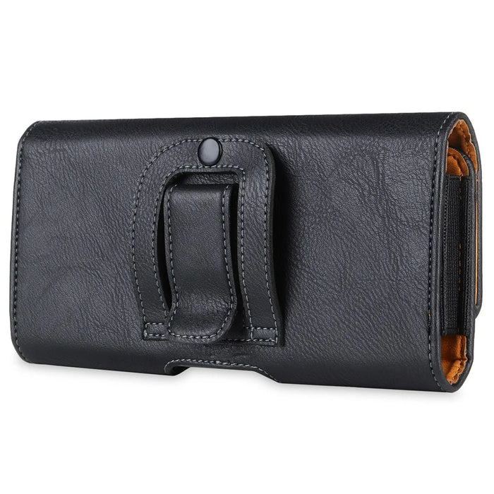 PU Leather Horizontal Belt Holster (18.5x10x2.5cm) Carrying Cell Phone Holder Belt Clip Holder Case Pouch - Black - 3