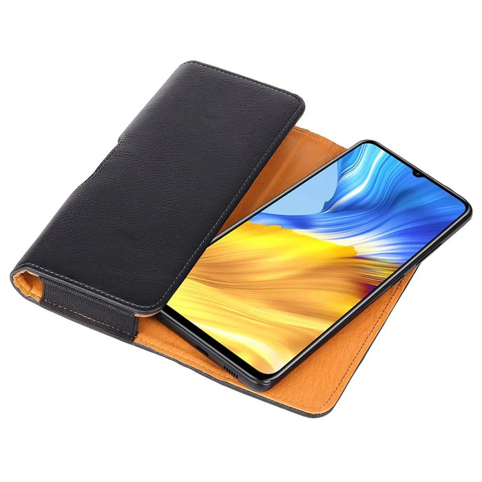 PU Leather Horizontal Belt Holster (18.5x10x2.5cm) Carrying Cell Phone Holder Belt Clip Holder Case Pouch - Black - 6