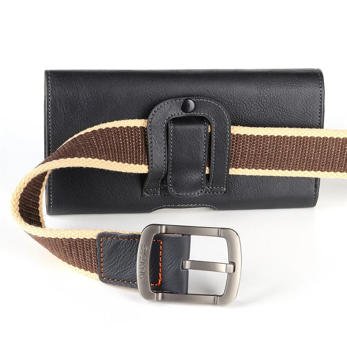 PU Leather Horizontal Belt Holster (18.5x10x2.5cm) Carrying Cell Phone Holder Belt Clip Holder Case Pouch - Black - 7