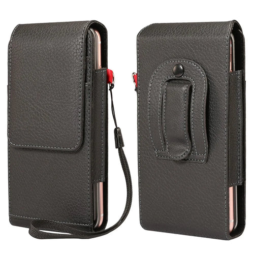 PU Leather Belt Clip Pouch Belt Loop Purse Waist Bag Dual Phone Slots + Card Slots for Phone Size Between 6.7-6.9 Inches - 1