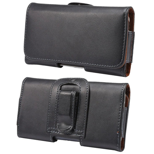 For 6.7 - 6.9-inch Phone Textured Genuine Split Leather Phone Bag Waist Belt Loop Clip Cellphone Pouch - 1