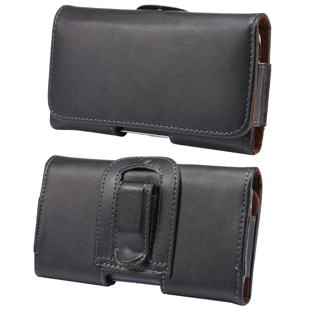 For 6.7 - 6.9-inch Phone Textured Genuine Split Leather Phone Bag Waist Belt Loop Clip Cellphone Pouch - 1