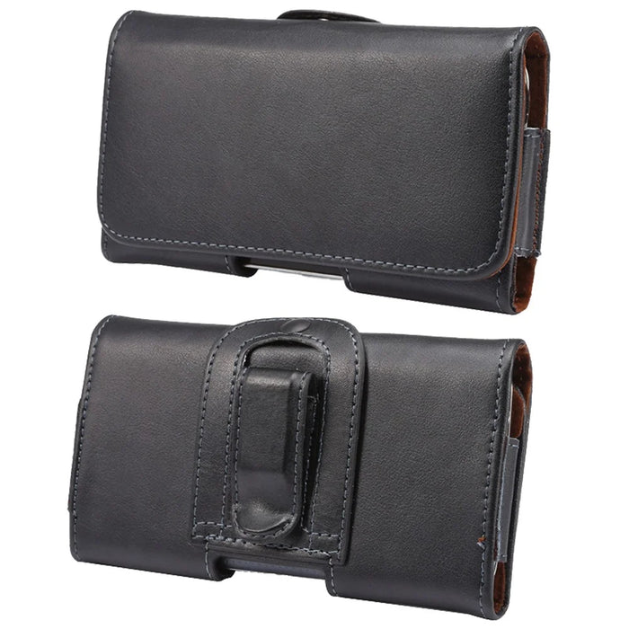 For 6.7 - 6.9-inch Phone Textured Genuine Split Leather Phone Bag Waist Belt Loop Clip Cellphone Pouch - 1