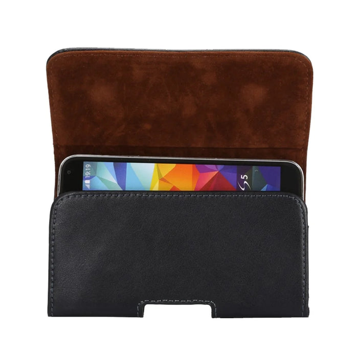 For 6.7 - 6.9-inch Phone Textured Genuine Split Leather Phone Bag Waist Belt Loop Clip Cellphone Pouch - 4