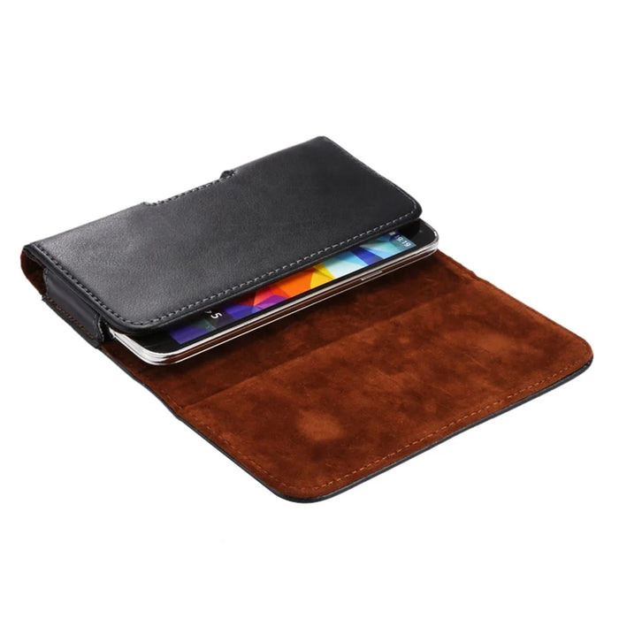 For 6.7 - 6.9-inch Phone Textured Genuine Split Leather Phone Bag Waist Belt Loop Clip Cellphone Pouch - 5