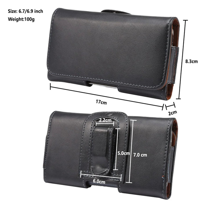 For 6.7 - 6.9-inch Phone Textured Genuine Split Leather Phone Bag Waist Belt Loop Clip Cellphone Pouch - 7
