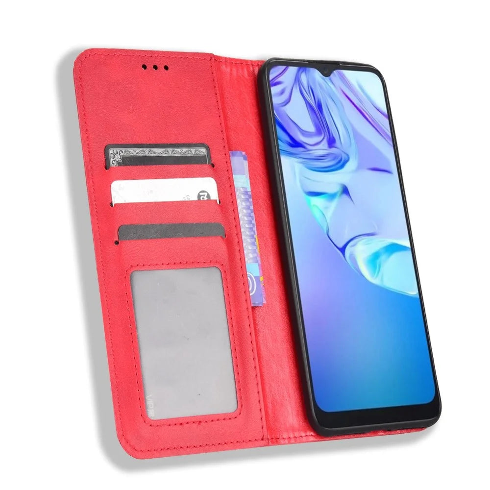 For TCL 30 SE/30E/306/305/Sharp Aquos V6/V6 Plus Anti-shock Retro Leather Magnetic Cover Mosaic Imprinted Wallet Style Stand Well-protected Shell - Red - 2