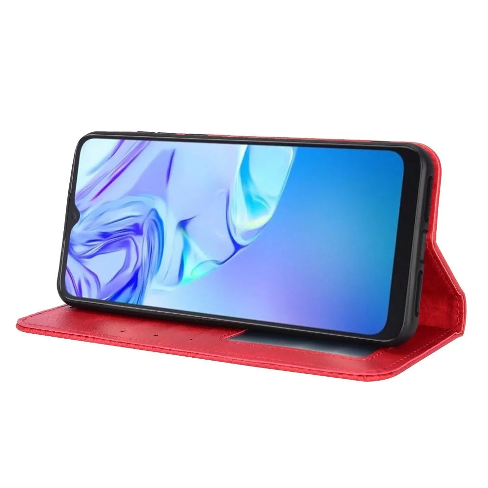 For TCL 30 SE/30E/306/305/Sharp Aquos V6/V6 Plus Anti-shock Retro Leather Magnetic Cover Mosaic Imprinted Wallet Style Stand Well-protected Shell - Red - 3