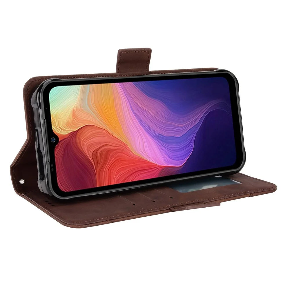 For Ulefone Power Armor 14 4G/14 Pro 4G Multi-Card Holder Slots Wallet Phone Case PU Leather Stand Magnetic Flip Protective Cover - Brown - 4