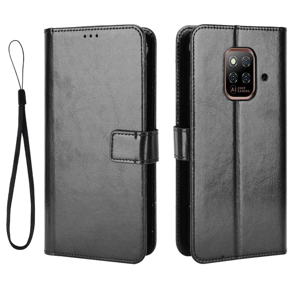 For Ulefone Power Armor 14 4G/14 Pro 4GPU Leather Book Wallet Case Crazy Horse Texture Magnetic Buckle Stand Phone Cover with Strap - Black - 1