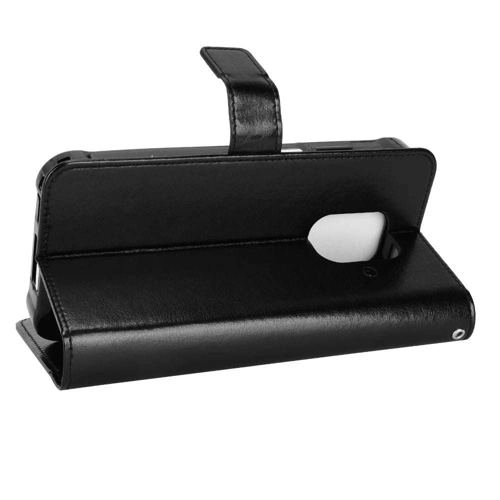 For Ulefone Power Armor 14 4G/14 Pro 4GPU Leather Book Wallet Case Crazy Horse Texture Magnetic Buckle Stand Phone Cover with Strap - Black - 4