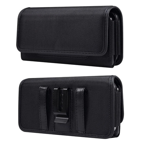 For 6.7-6.9-inch Horizontal Carrying Phone Pouch Waist Case Belt Loop Clip Holster with Dual Phone Slots + Card Slots - 1