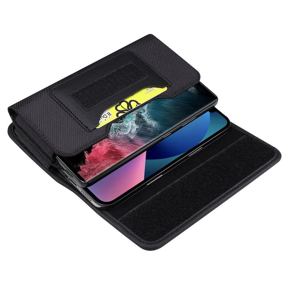 For 6.7-6.9-inch Horizontal Carrying Phone Pouch Waist Case Belt Loop Clip Holster with Dual Phone Slots + Card Slots - 2
