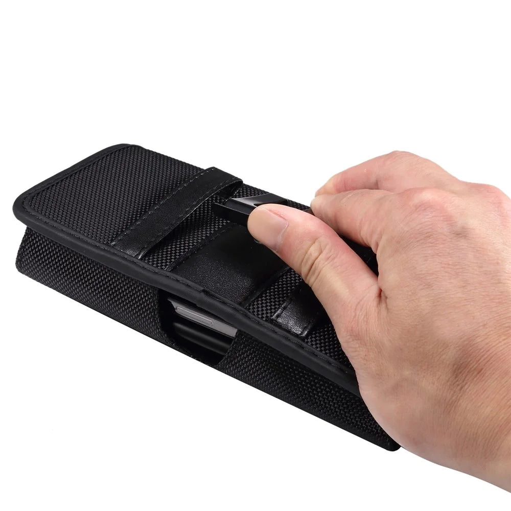 For 6.7-6.9-inch Horizontal Carrying Phone Pouch Waist Case Belt Loop Clip Holster with Dual Phone Slots + Card Slots - 3
