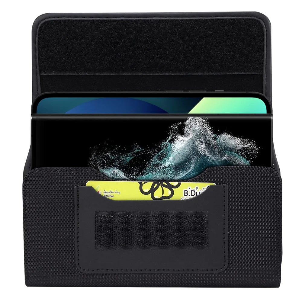 For 6.7-6.9-inch Horizontal Carrying Phone Pouch Waist Case Belt Loop Clip Holster with Dual Phone Slots + Card Slots - 4