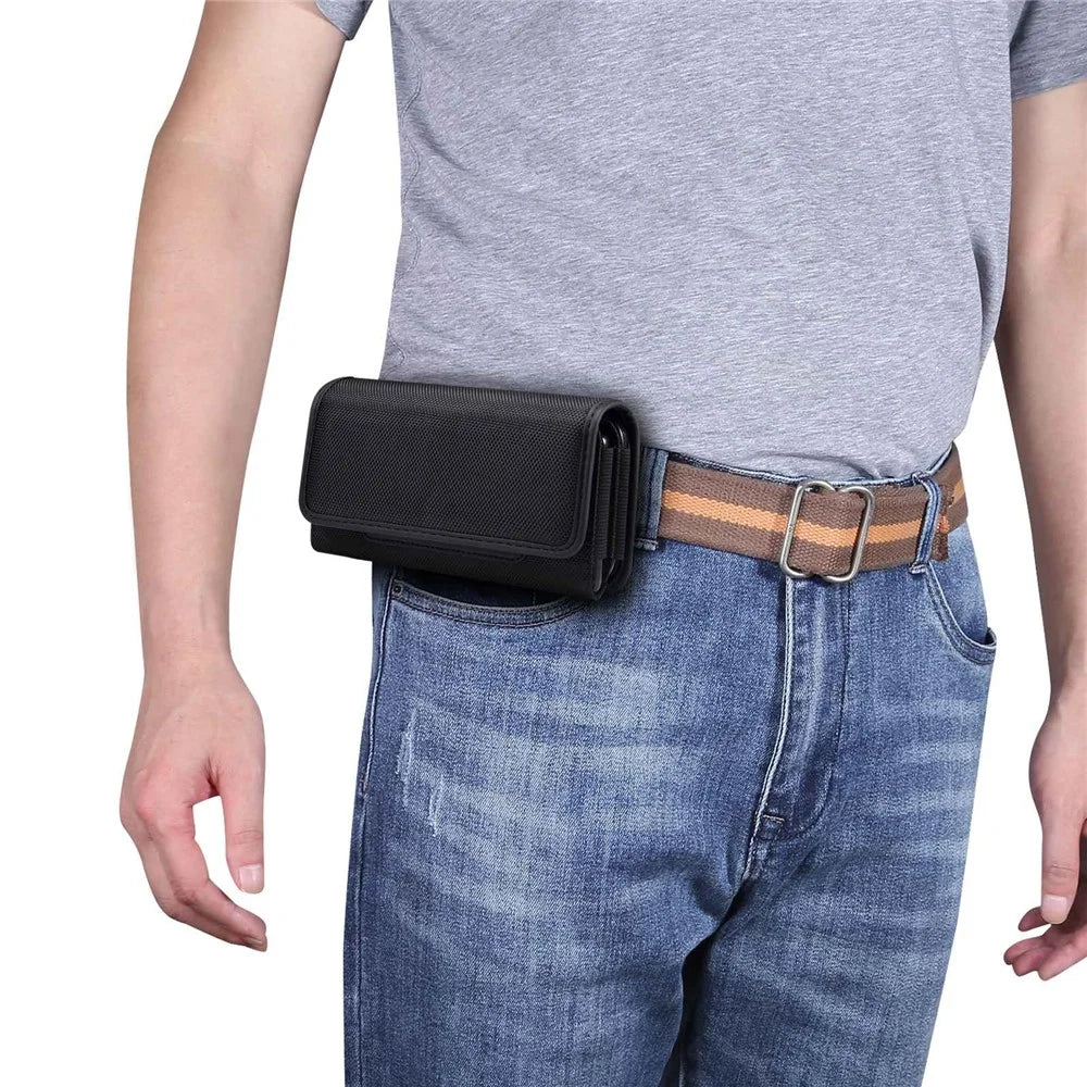 For 6.7-6.9-inch Horizontal Carrying Phone Pouch Waist Case Belt Loop Clip Holster with Dual Phone Slots + Card Slots - 5